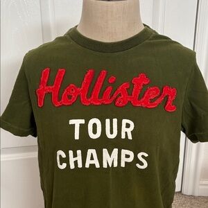 Vintage Hollister Olive Tee with Red and White Text unisex